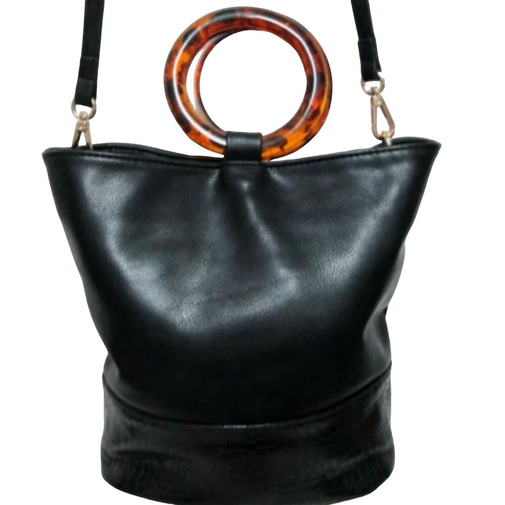 Free People Black Crossbody Bag with Tortoiseshell Ring